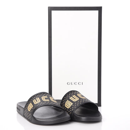 Gucci X SEGA Supreme Canvas GUCCY Stars Womens Slide Sandals 37 Black Gold 9 of 9