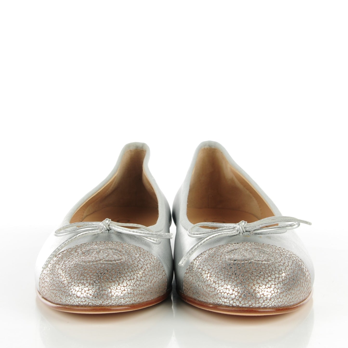 Metallic Lambskin Cap Toe CC Ballerina Flats 39 Silver