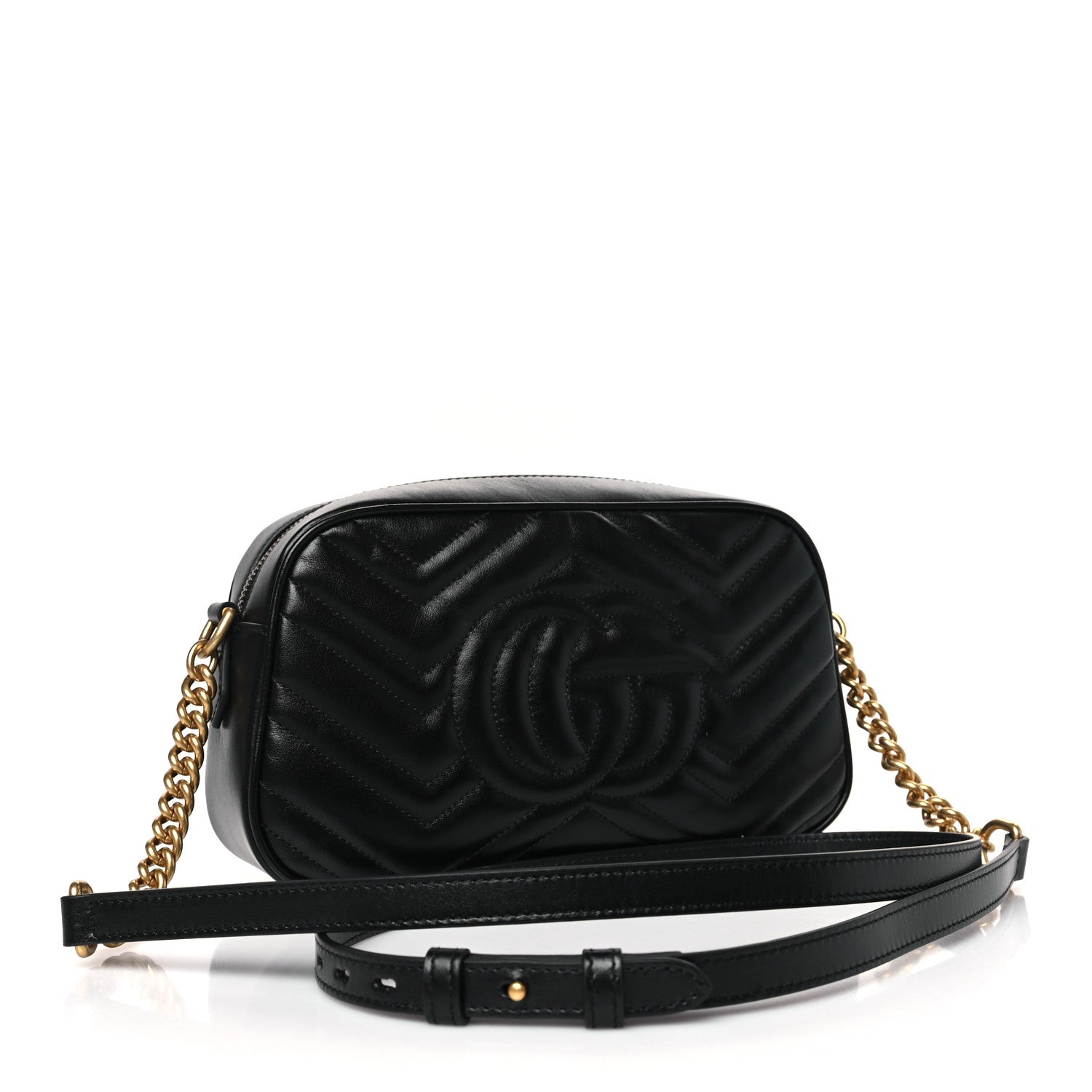 Gucci Calfskin Matelasse Small GG Marmont Chain Shoulder Bag Black 3 of 10