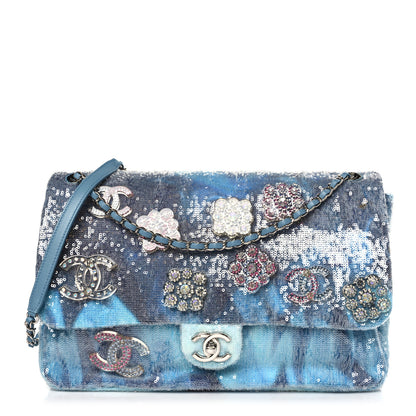 Chanel Sequin Resin Crystal Large Waterfall Charms Flap Light Blue 1 of 9