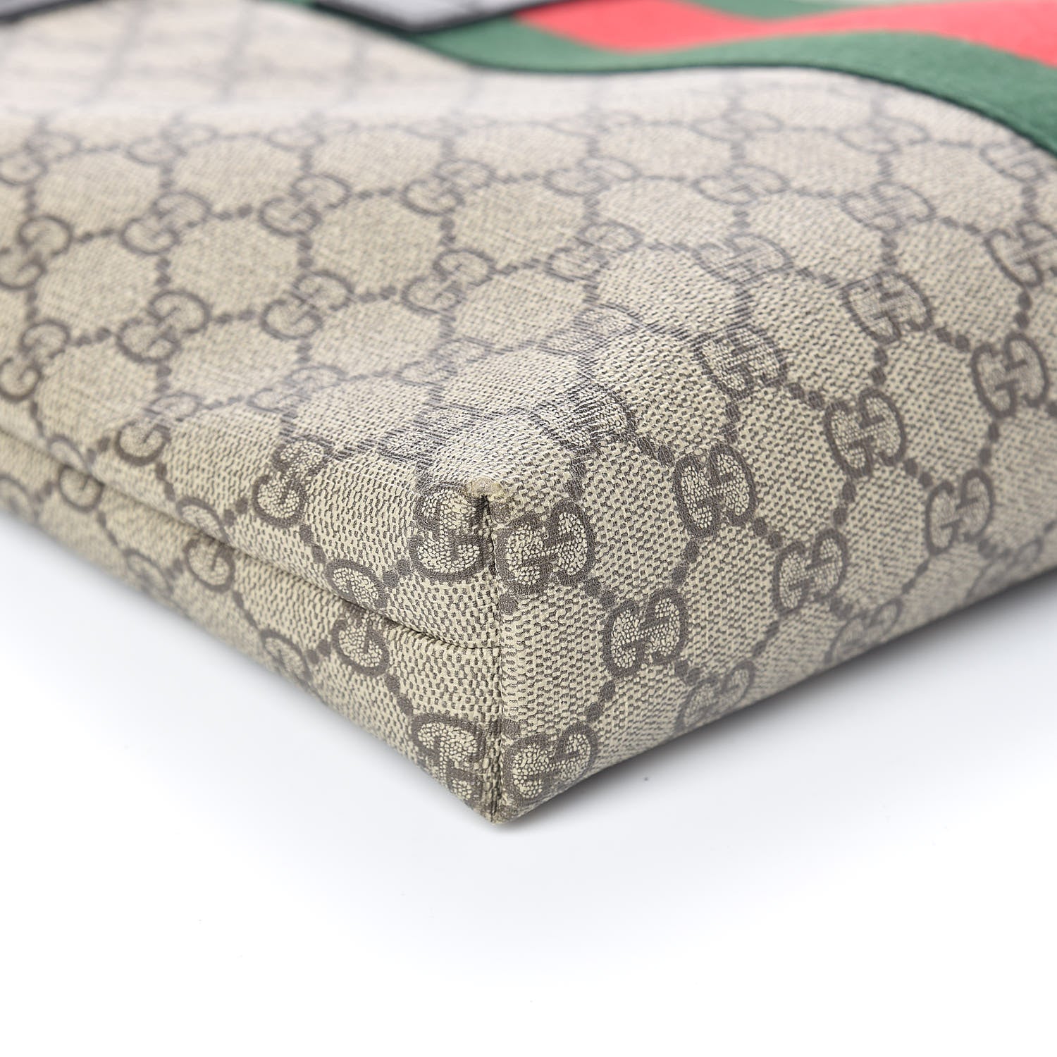 Gucci GG Supreme Monogram Calfskin Web Medium Flat Messenger Bag Beige Ebony Black 8 of 9