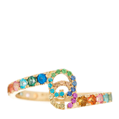 Gucci 18K Yellow Gold Mixed Gemstone Running GG Ring 50 5.25 1 of 4
