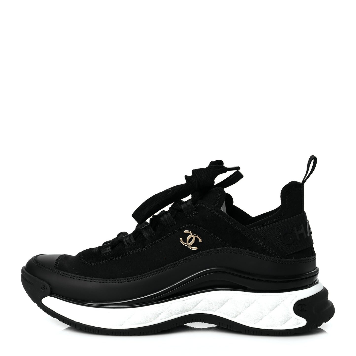 Velvet Calfskin Mixed Fibers CC Sneakers 39 Black