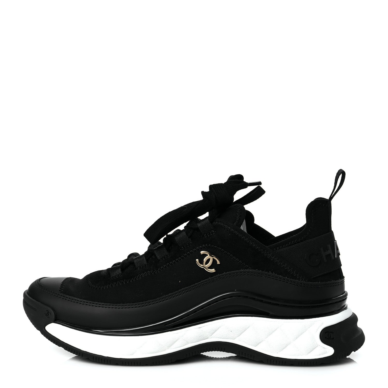 Chanel Velvet Calfskin Mixed Fibers CC Sneakers 39 Black 1 of 9