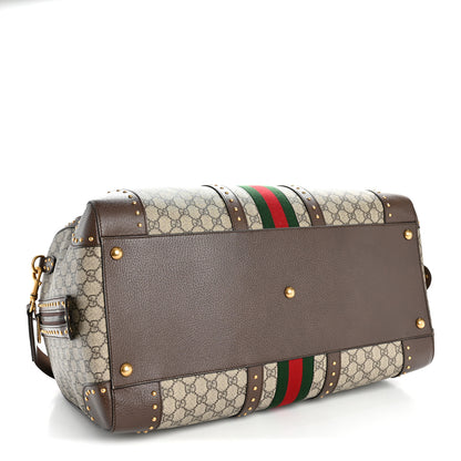 Gucci GG Supreme Monogram Textured Dollar Calfskin Web Studded Large Savoy Duffle Bag Beige Ebony 3 of 11