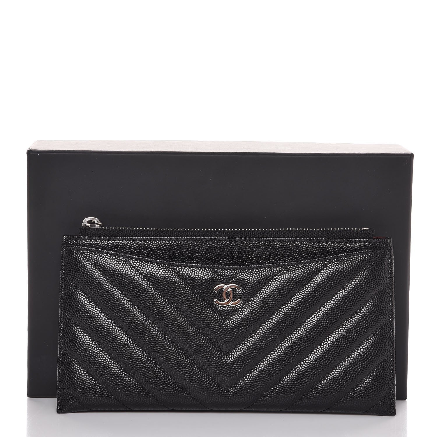 Chanel Caviar Chevron Quilted Zip Pouch Black 8 of 8
