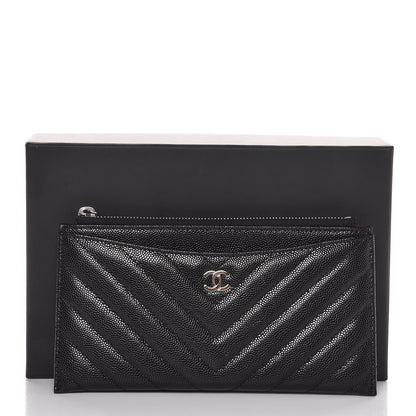 Chanel Caviar Chevron Quilted Zip Pouch Black 8 of 8