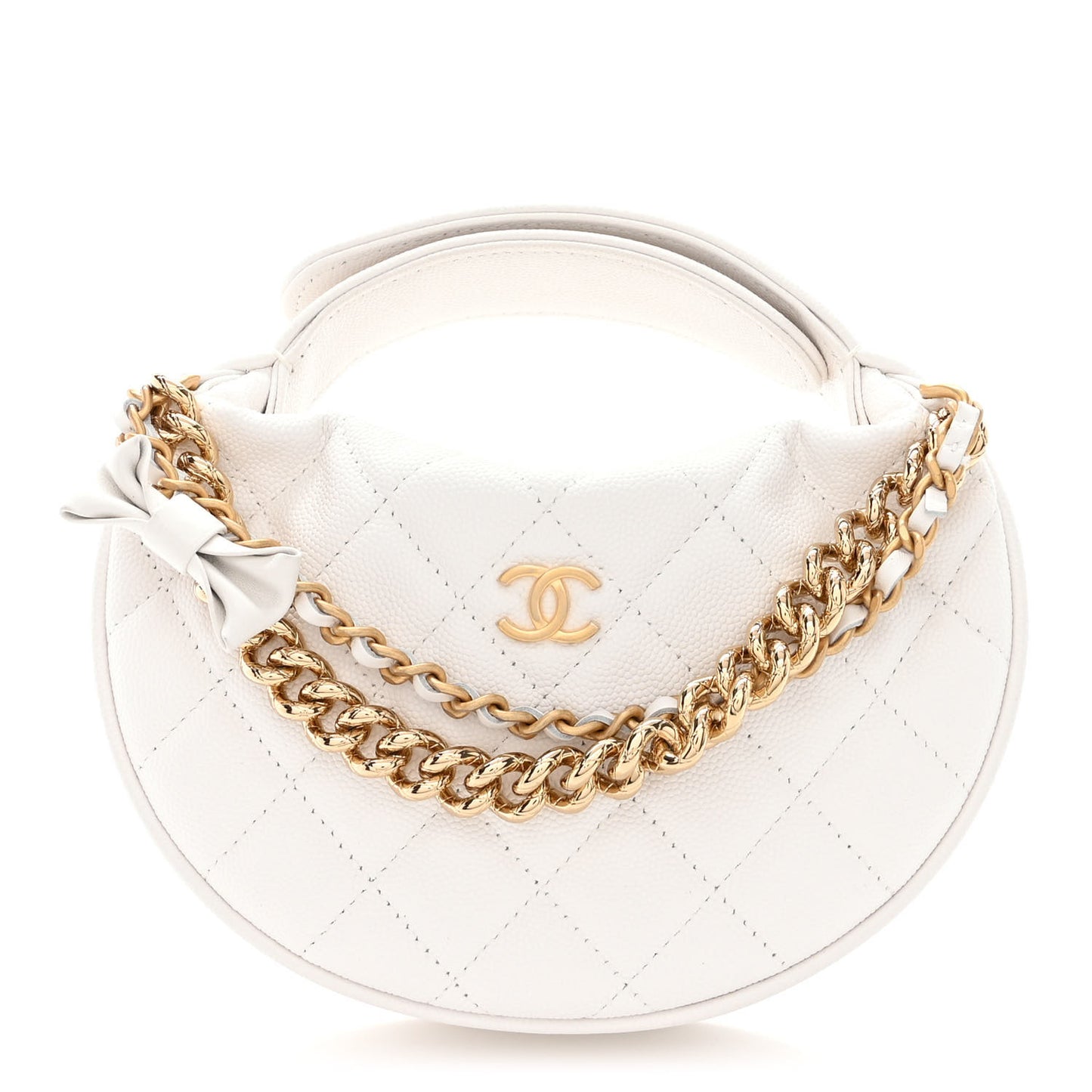 Shiny Caviar Quilted Bow Pouch Hobo White