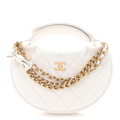 Chanel Shiny Caviar Quilted Bow Pouch Hobo White 1 of 13