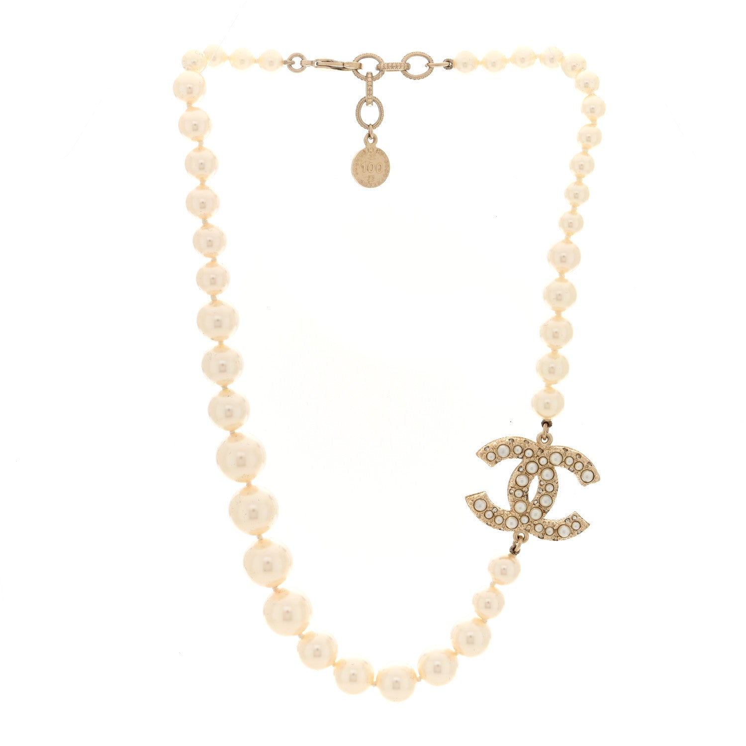 Chanel Pearl CC 100th Anniversary Necklace Light Gold 3 of 5