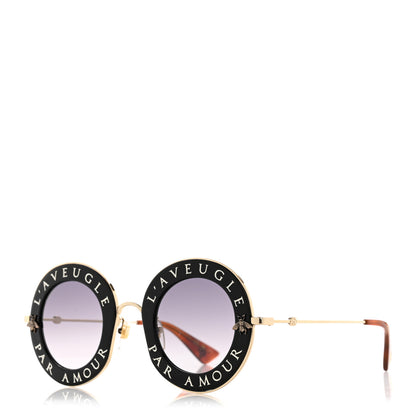 Gucci Metal L'Aveugle Par Amour Round Frame Sunglasses GG0113S Black 1 of 9