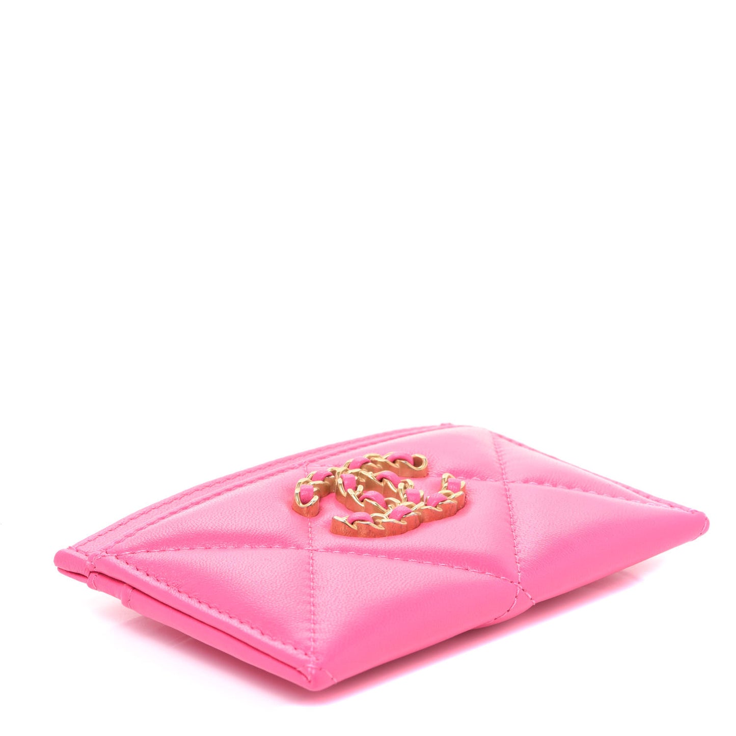 Lambskin Quilted Chanel 19 Card Holder Dark Pink