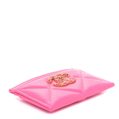 Chanel Lambskin Quilted Chanel 19 Card Holder Dark Pink 4 of 9