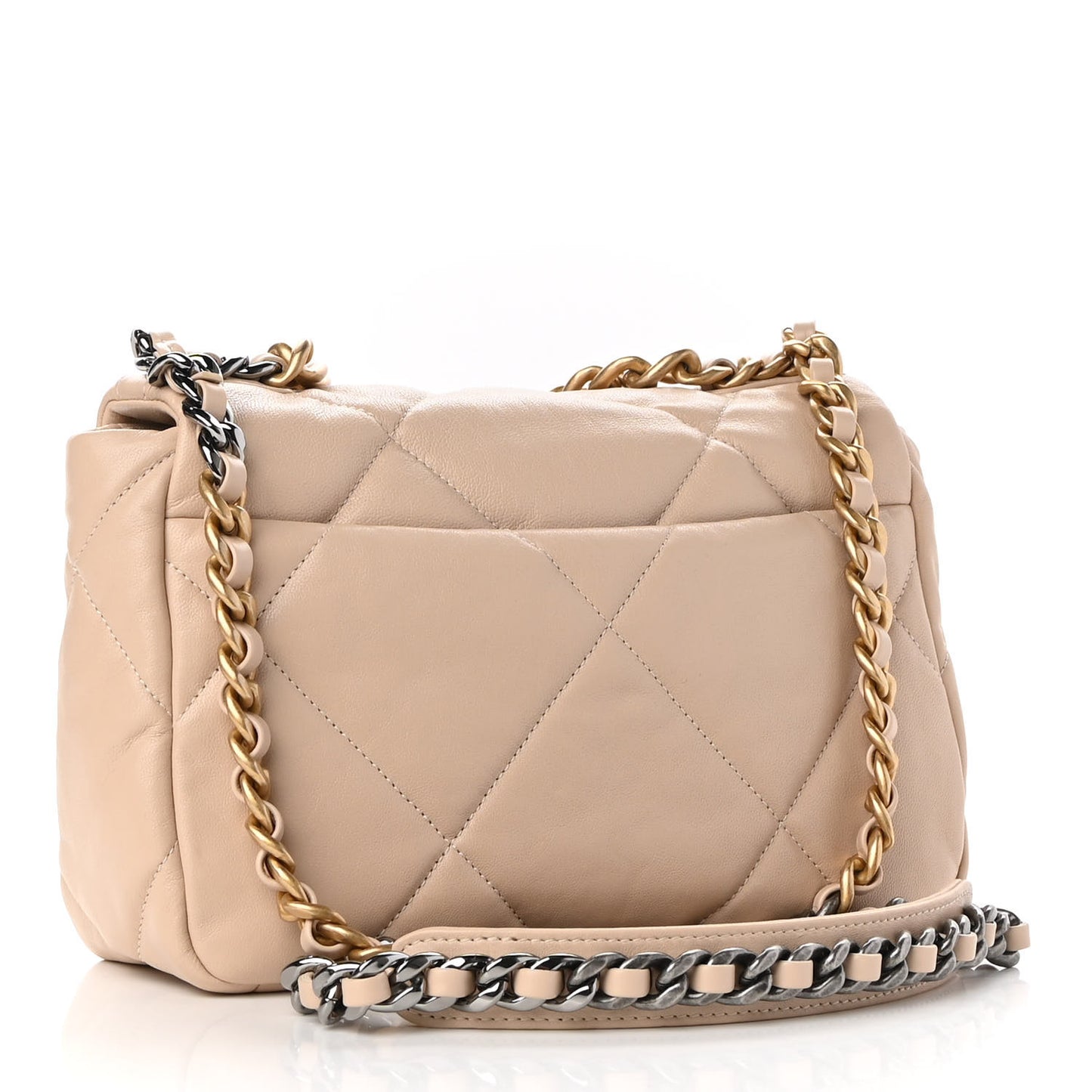 Goatskin Quilted Medium Chanel 19 Flap Light Beige
