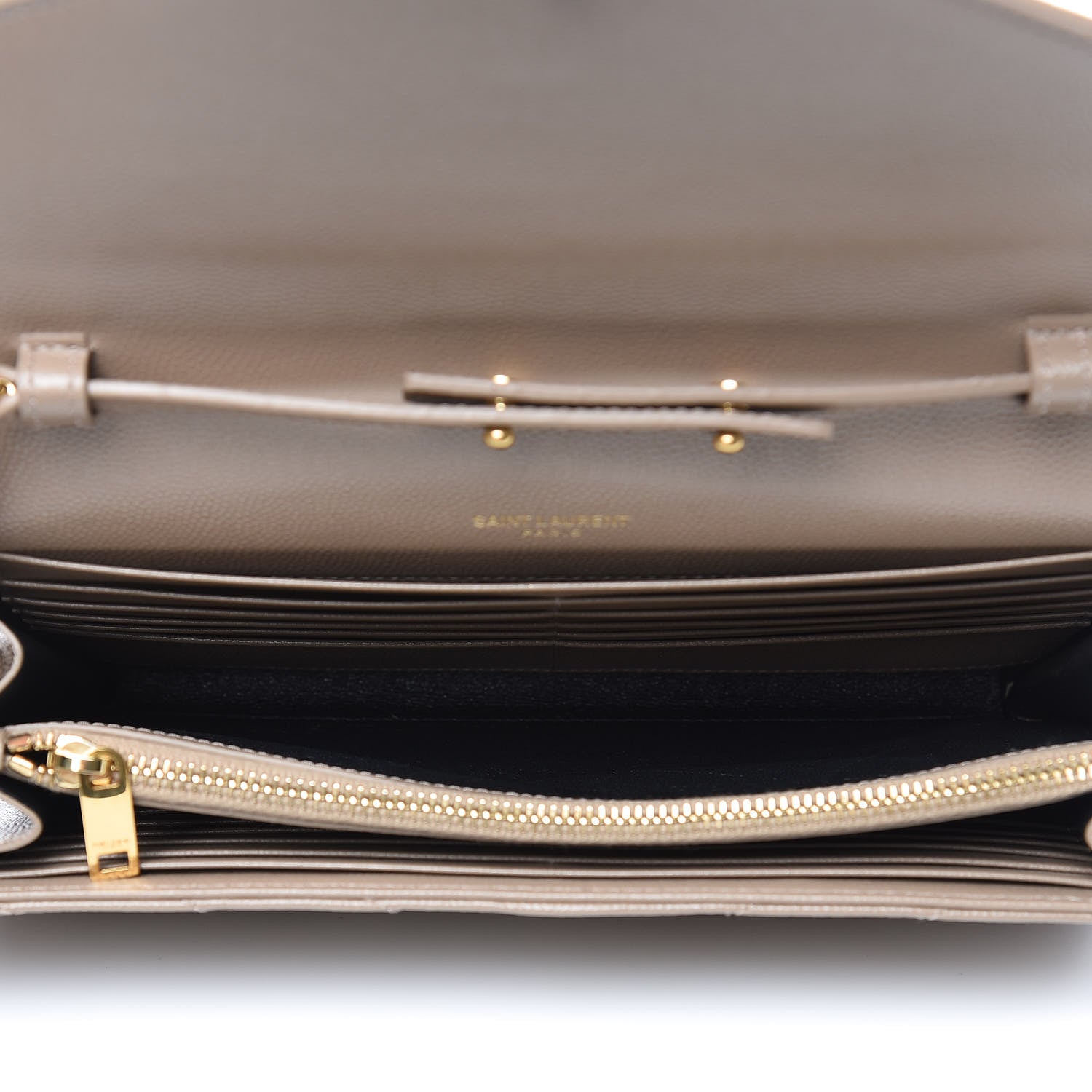 Saint Laurent Grain De Poudre Matelasse Chevron Monogram Chain Wallet Light Taupe 8 of 9