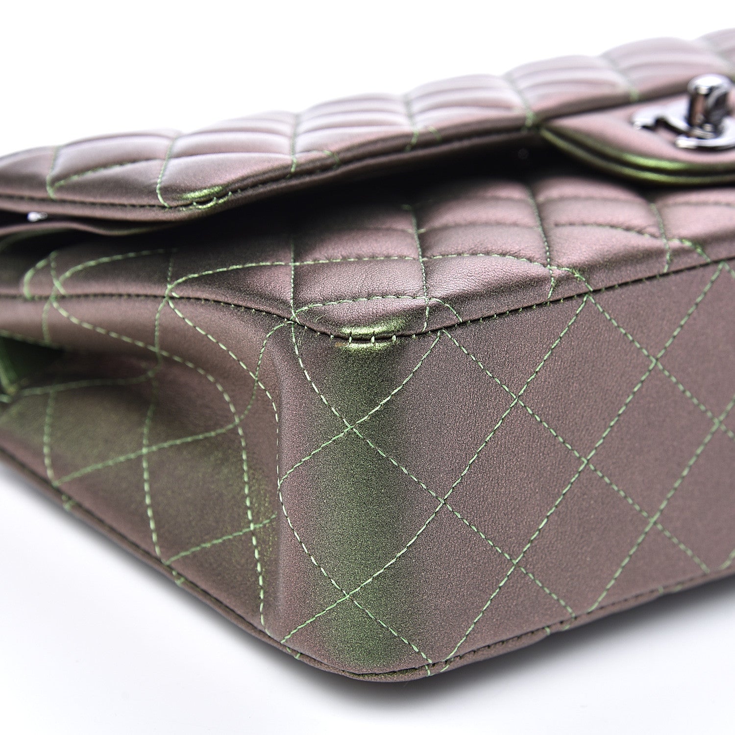 Chanel Iridescent Lambskin Quilted Medium Double Flap Green 7 of 14