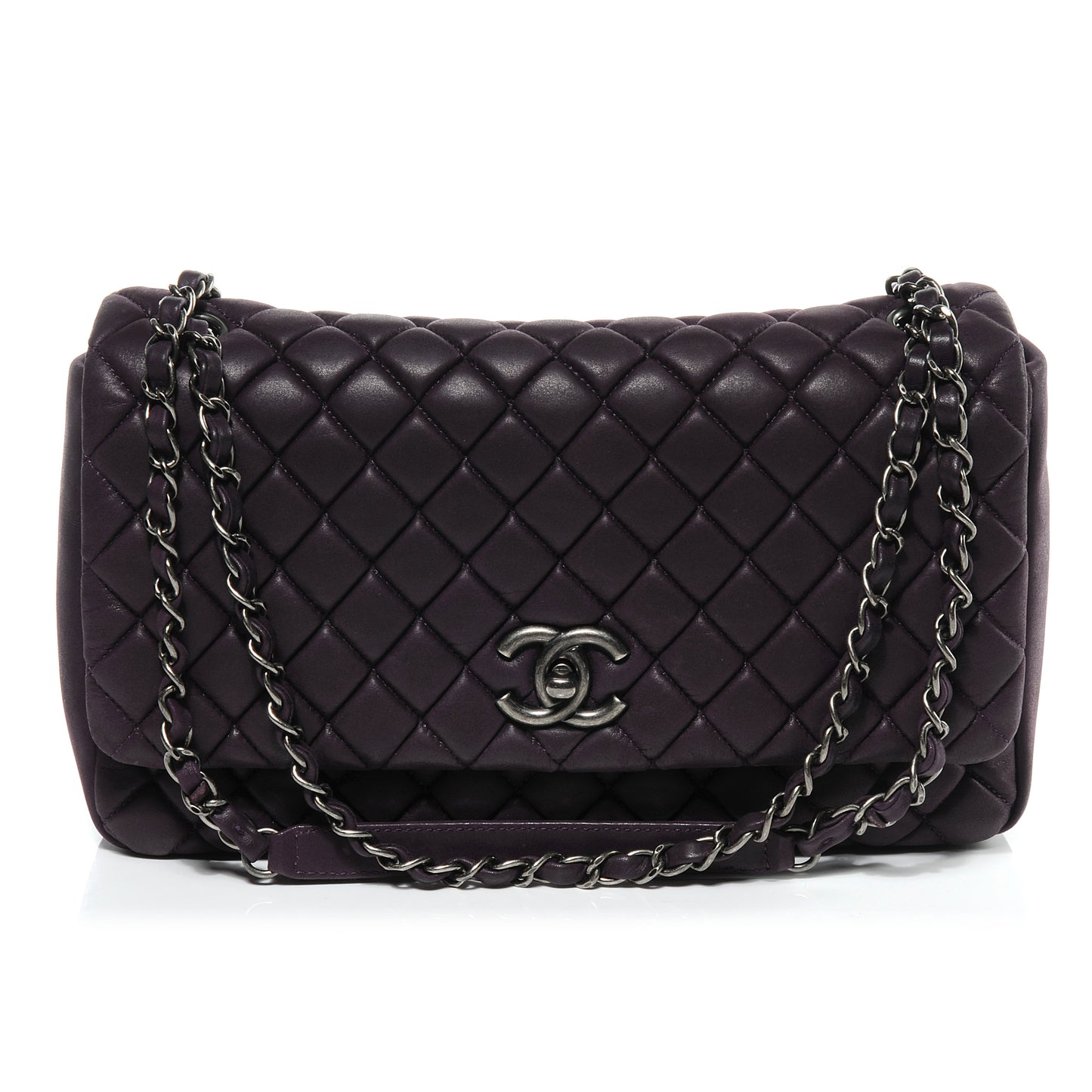 Iridescent Calfskin Quilted Large New Bubble Flap Plum