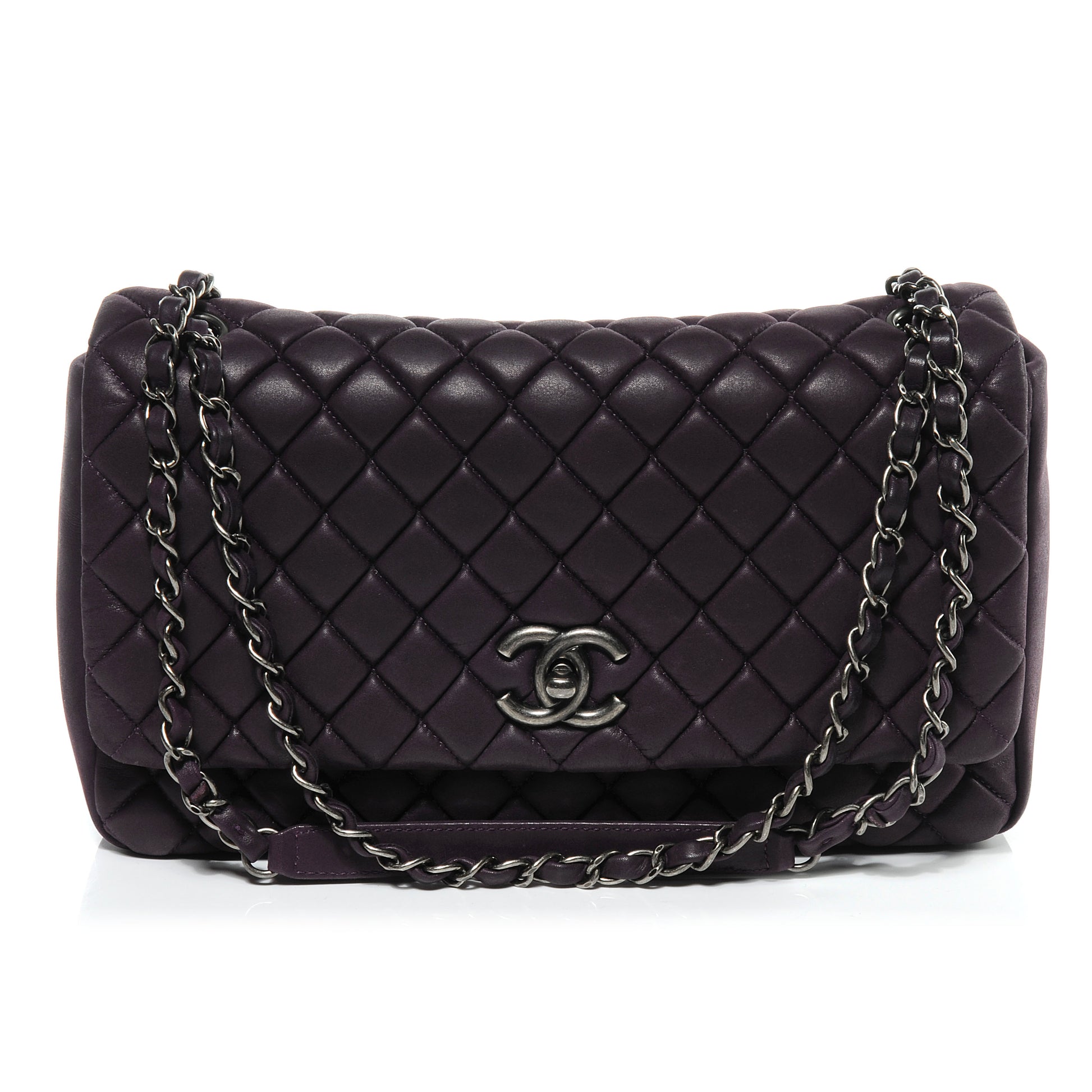 Chanel Iridescent Calfskin Quilted Large New Bubble Flap Plum 1 of 8