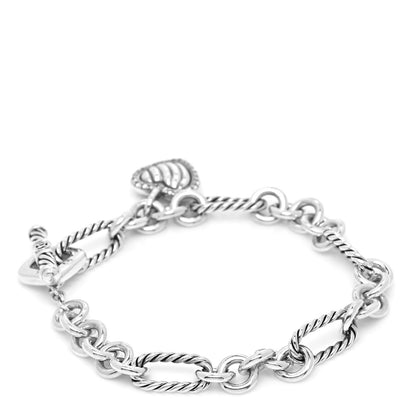 David Yurman Sterling Silver Diamond Cable Heart Charm Bracelet 3 of 5