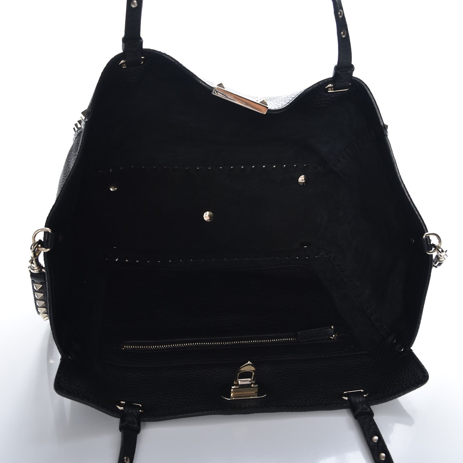 Valentino Garavani Pebbled Calfskin Medium Rockstud Tote Black 6 of 8