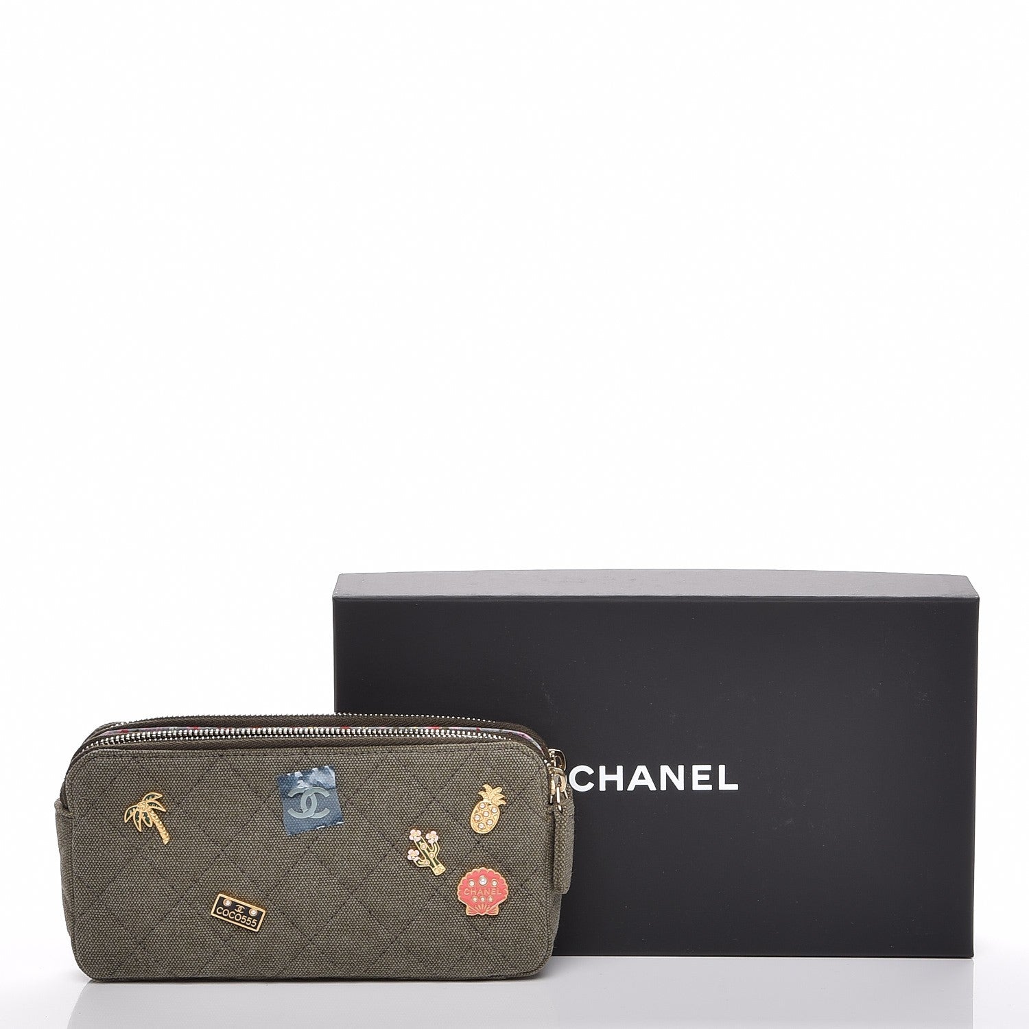 Chanel Canvas Quilted Coco Cuba Small Clutch With Chain Khaki 8 of 8