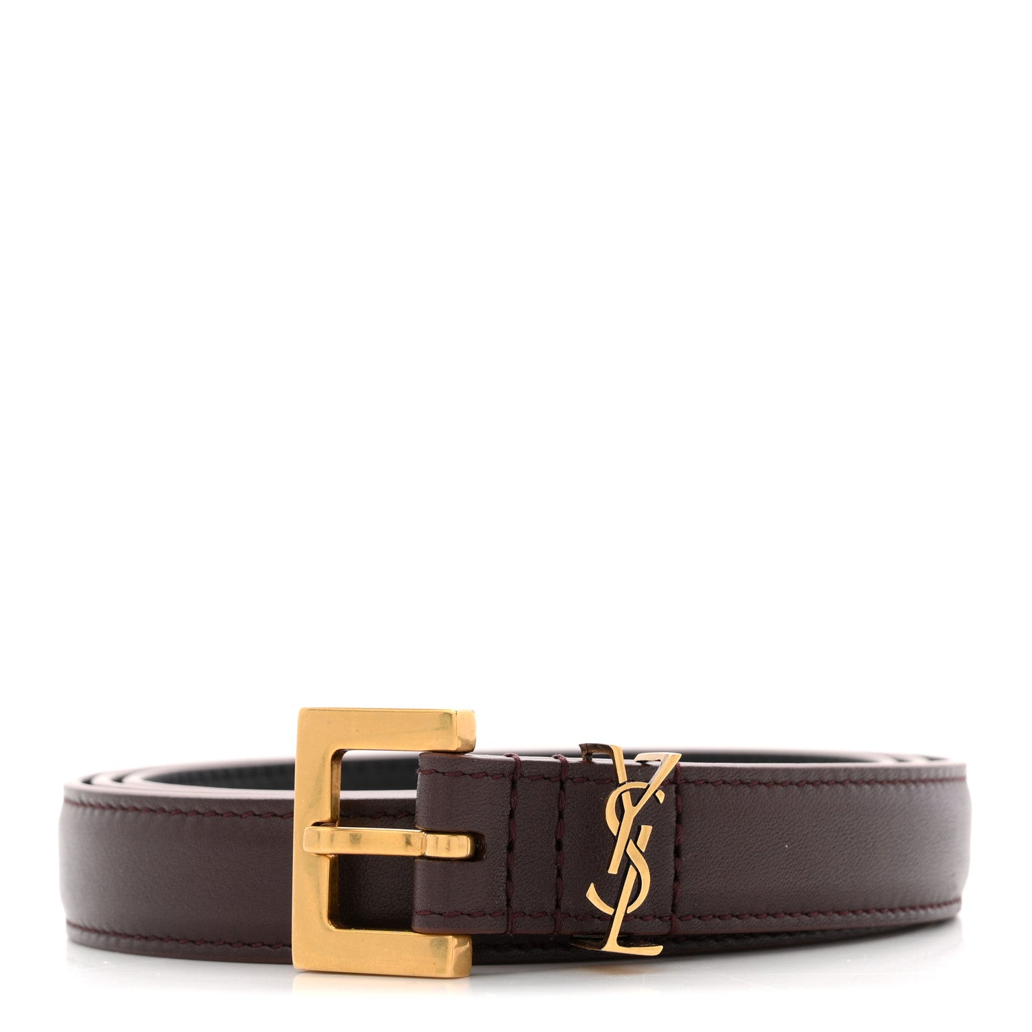 Saint Laurent Smooth Calfskin Monogram Square Buckle Belt 90 36 Red Tan 1 of 6