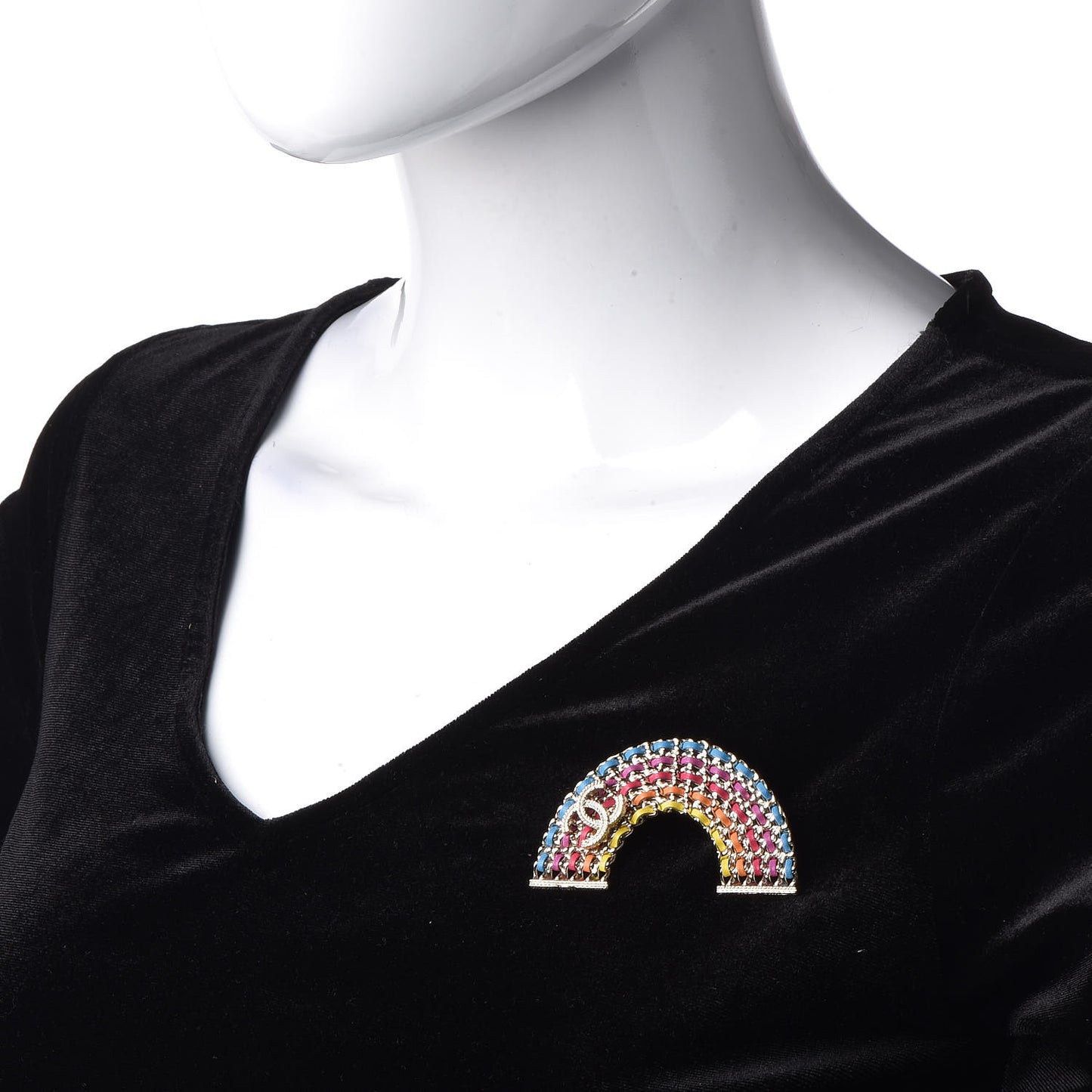 Lambskin Chain Rainbow CC Brooch Gold Multicolor