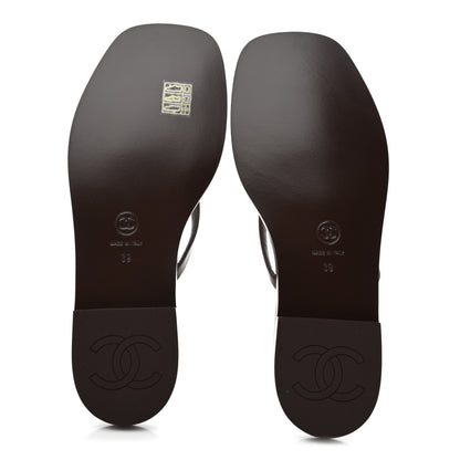 Chanel Goatskin Times Square Thong Sandals 39 Brown 6 of 10