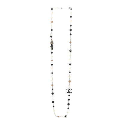 Chanel Pearl Beaded Enamel CC Coco Long Necklace Blanc Nacre Black Beige Gold 3 of 6