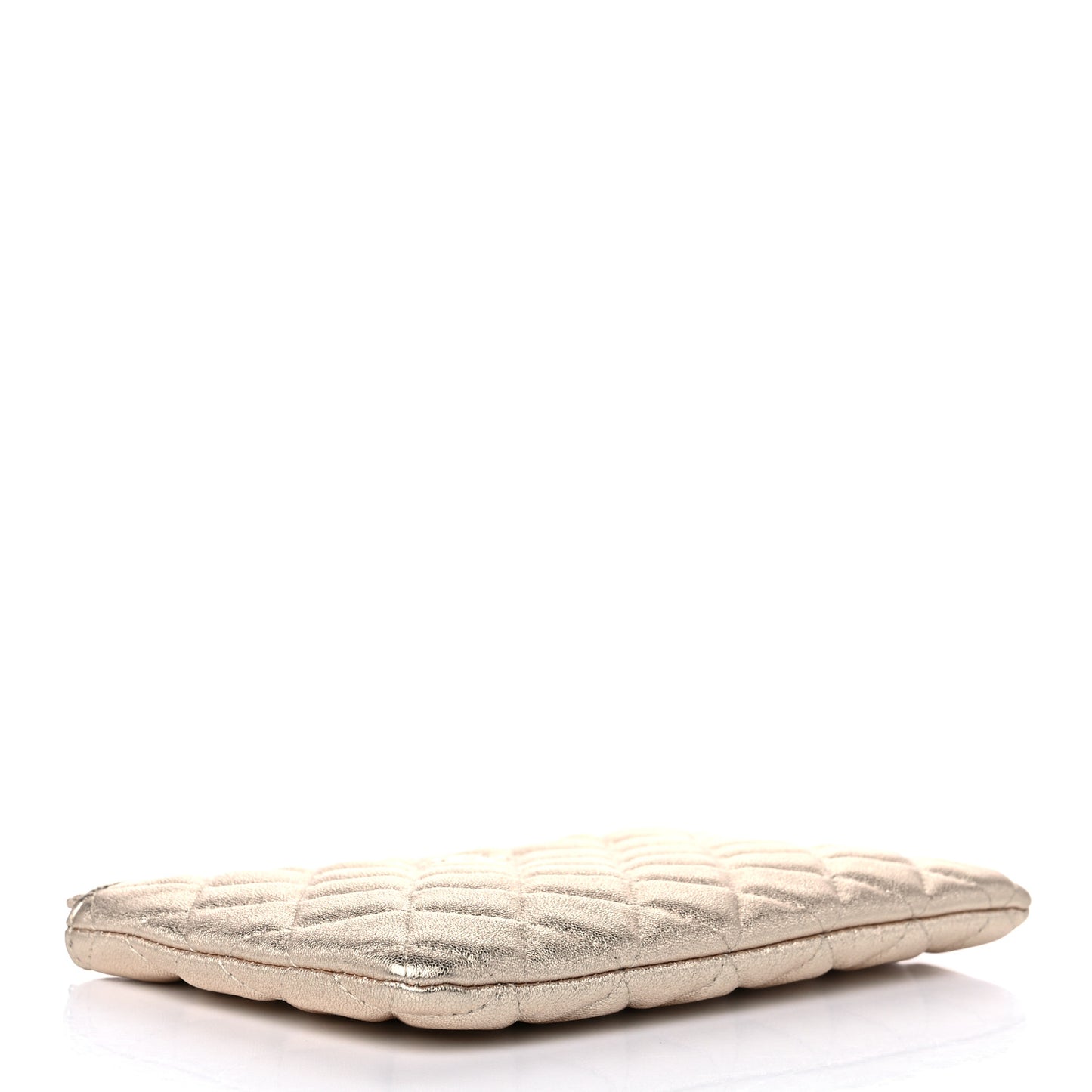 Metallic Lambskin Quilted Cosmetic Case Gold