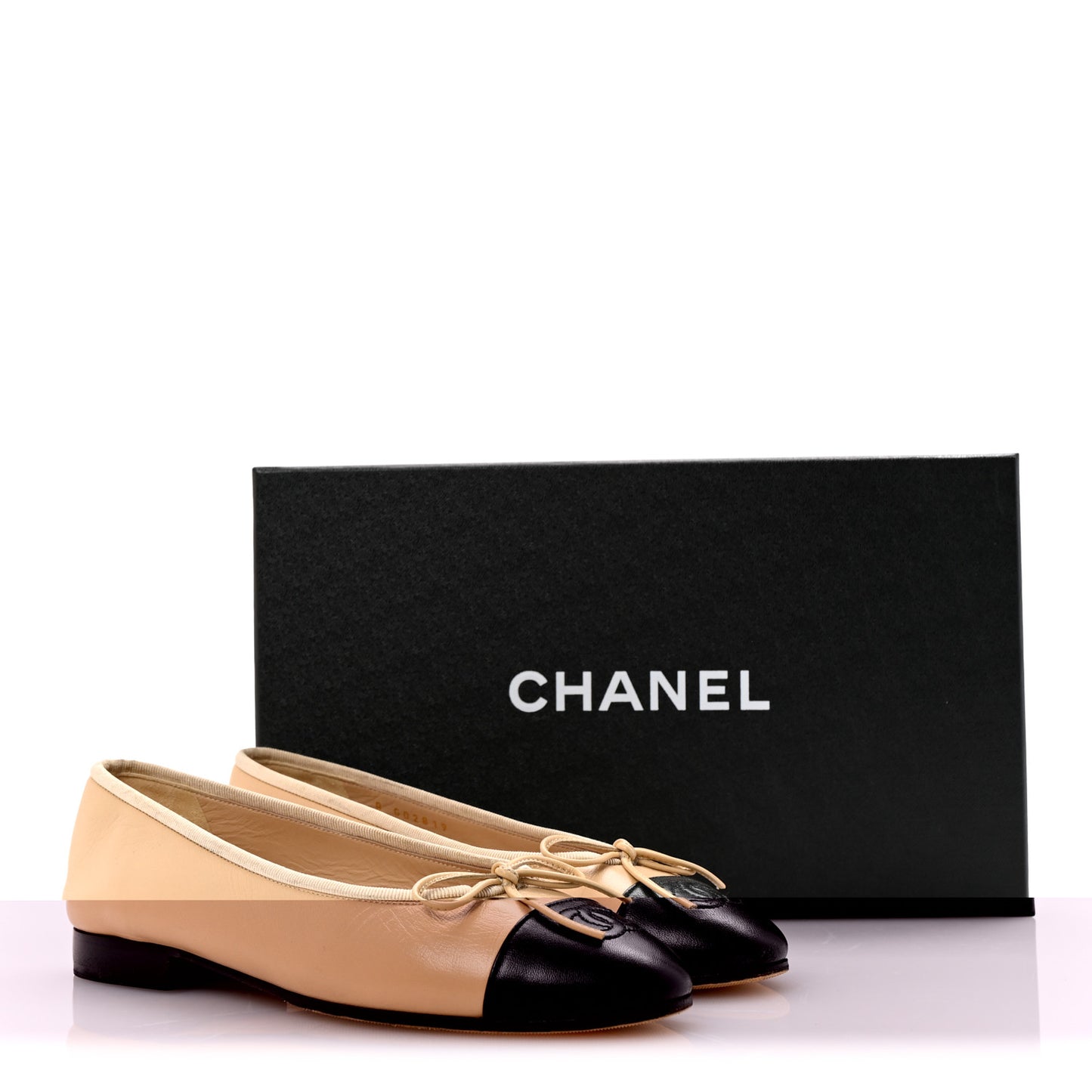 Lambskin Cap Toe CC Ballerina Flats 35.5 Beige Black