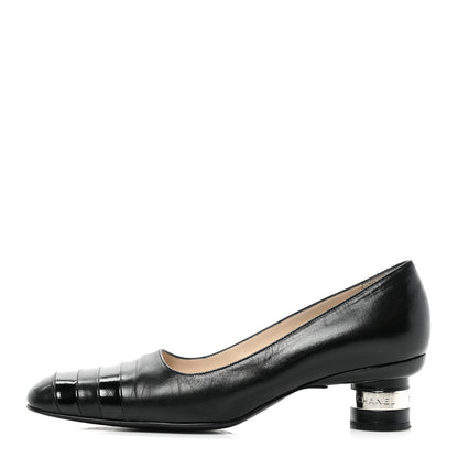 Chanel Lambskin Patent Pumps 38.5 Black 1 of 10