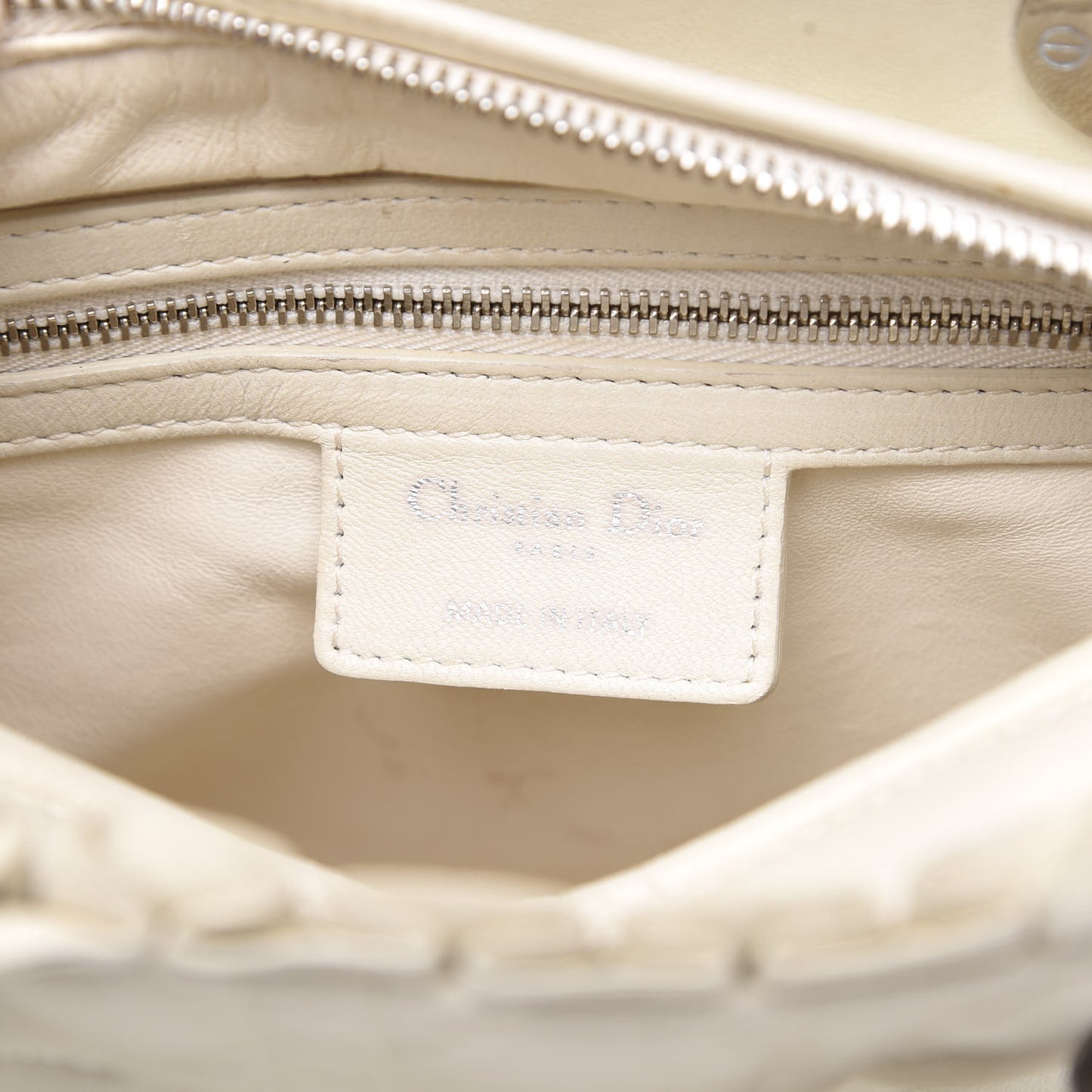 Lambskin Cannage Ruffle Trim Medium Lady Dior Off White