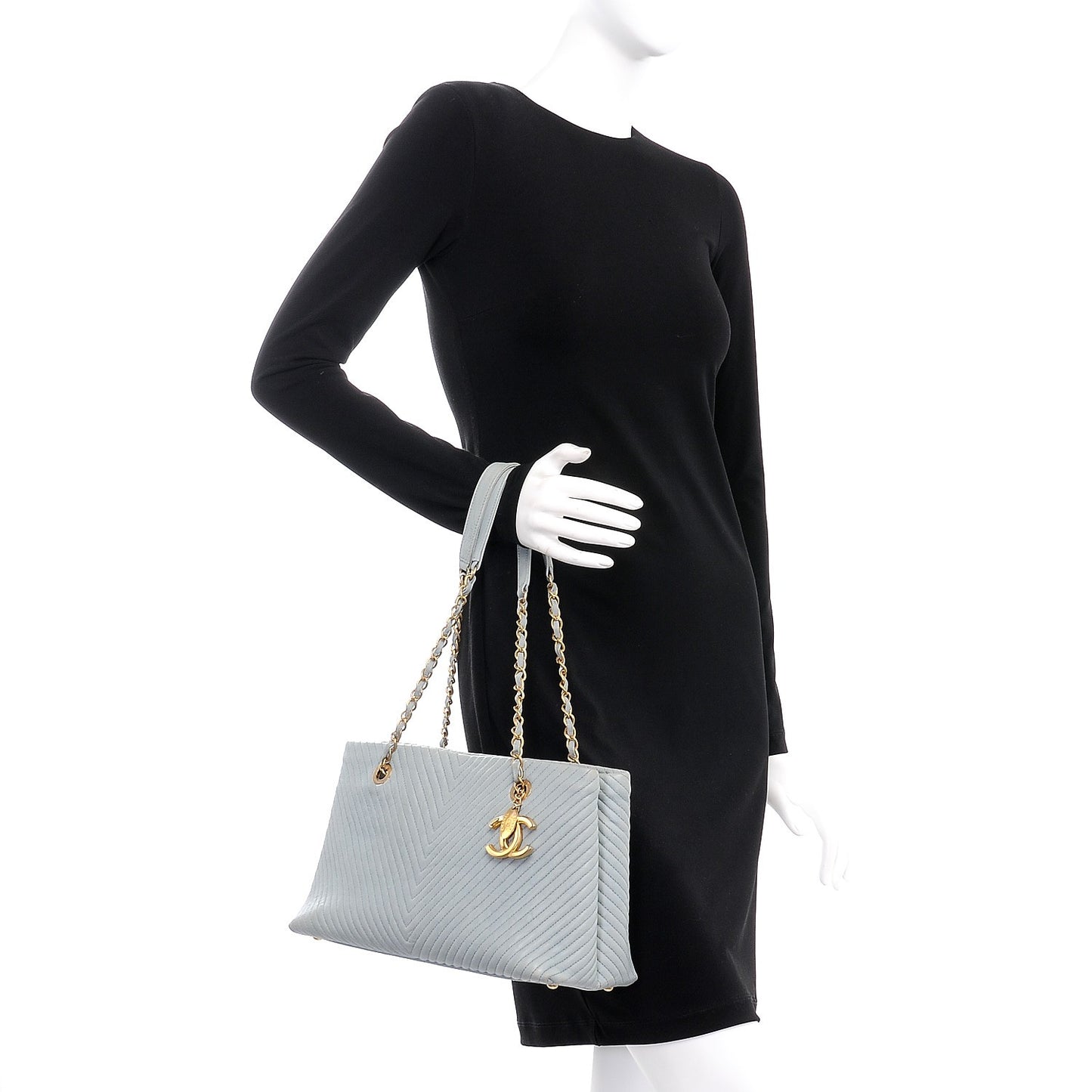 Wrinkled Lambskin Chevron Quilted Surpique Tote Light Gray