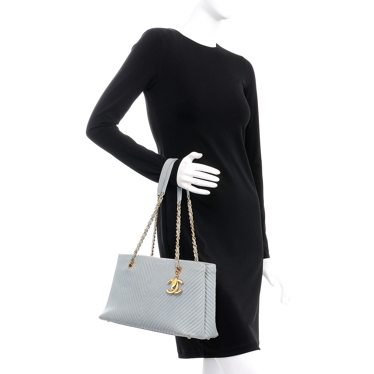 Chanel Wrinkled Lambskin Chevron Quilted Surpique Tote Light Gray 2 of 7