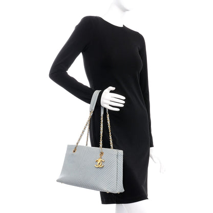Chanel Wrinkled Lambskin Chevron Quilted Surpique Tote Light Gray 2 of 7