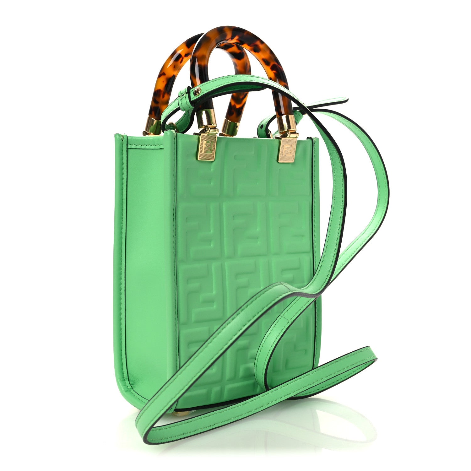 Fendi Vitello Plexiglass FF Embossed Mini Fendi Sunshine Shopper Tote Edamame 3 of 11