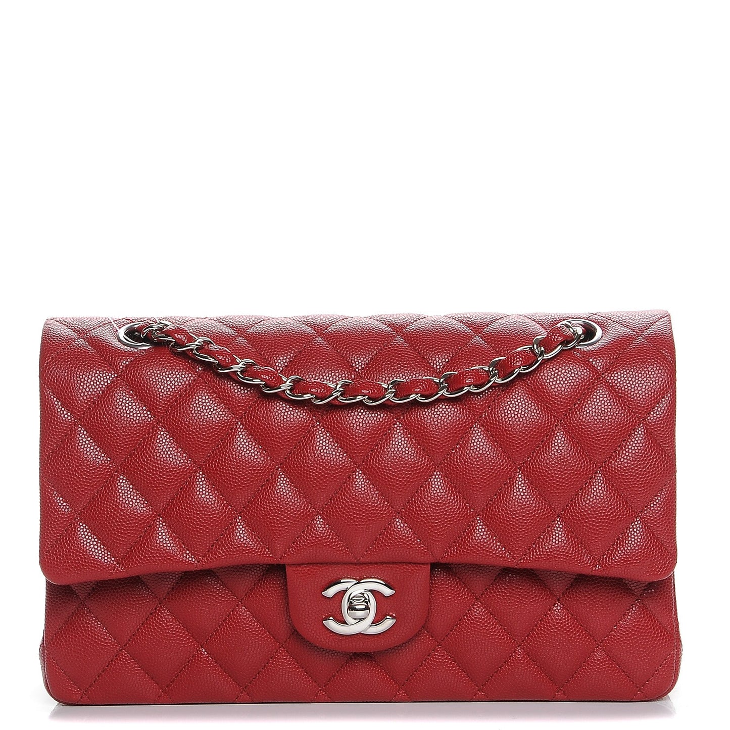 Caviar Quilted Medium Double Flap Dark Red
