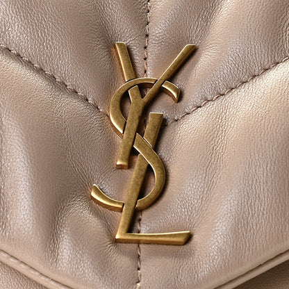 Saint Laurent Lambskin Quilted Toy Loulou Puffer Monogram Chain Satchel Dark Beige 13 of 14
