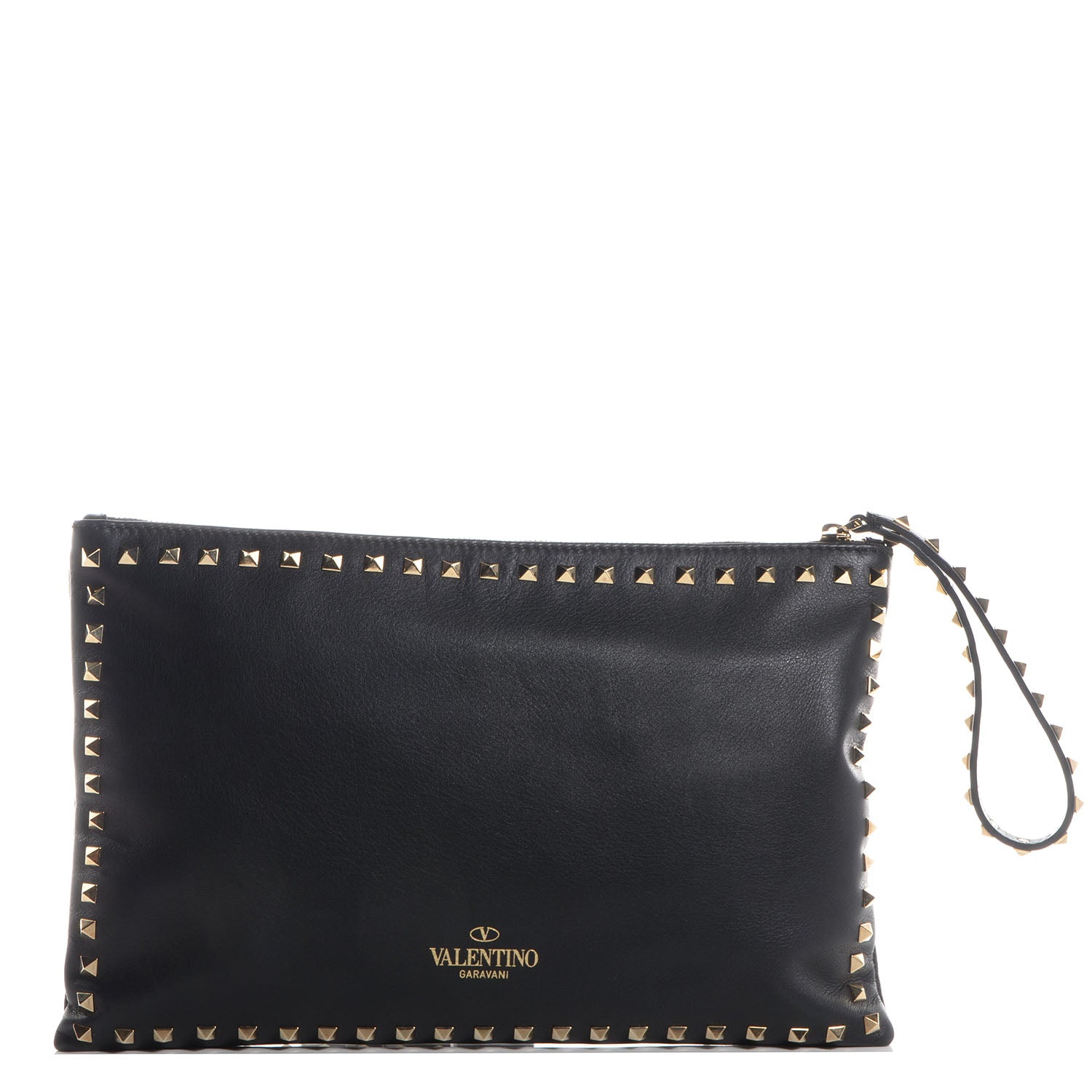 Valentino Garavani Vitello Large Rockstud Zip Wristlet Pouch Black 1 of 9
