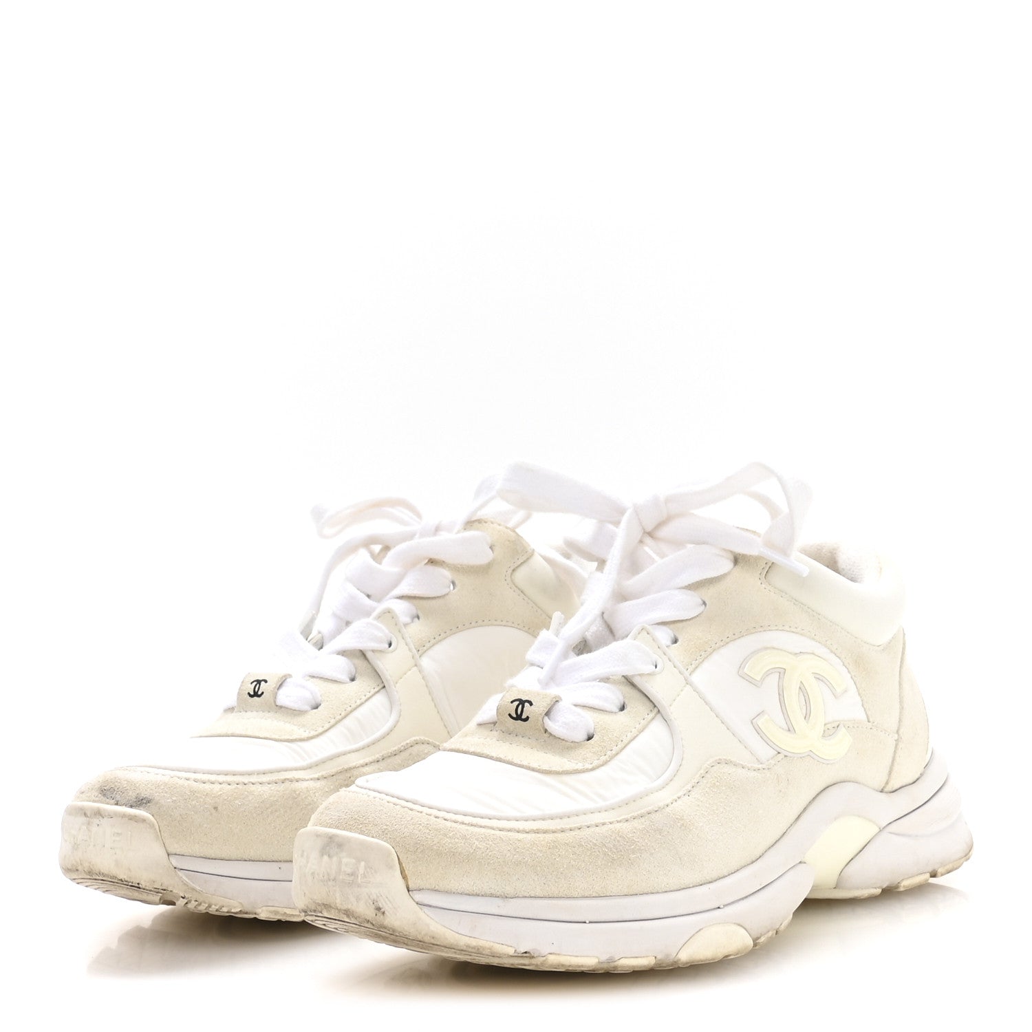 Chanel Suede Calfskin Fabric CC Sneakers 36 White 4 of 8