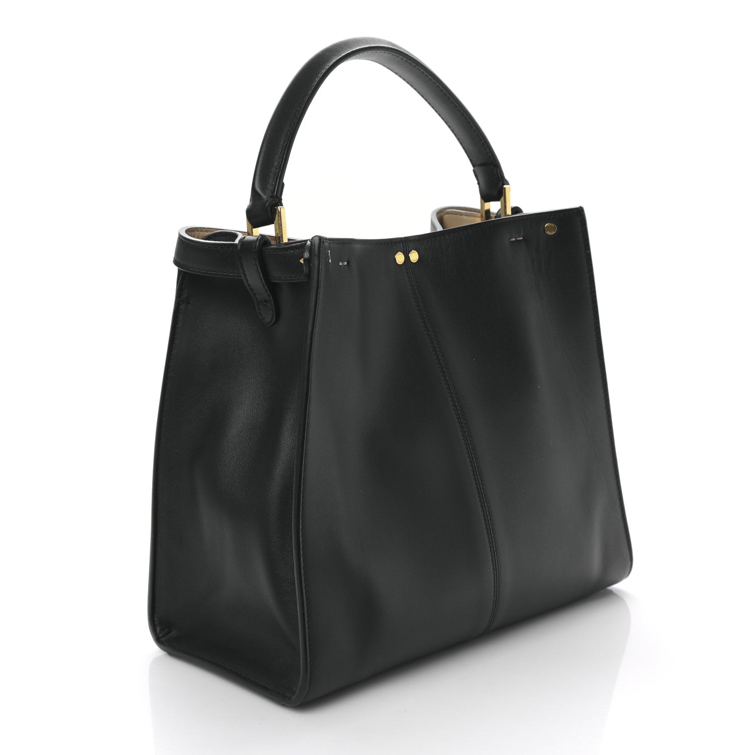 Fendi Vitello Seta Glazed Fabric FF 1974 Medium Peekaboo X-Lite Black Mogano Panna 3 of 8
