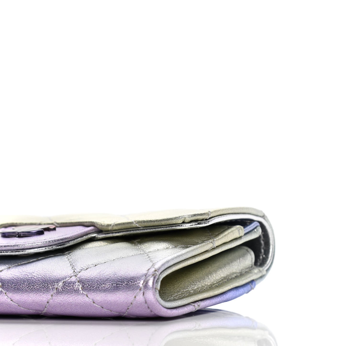 Gradient Metallic Calfskin Quilted Flap Card Holder Wallet Silver Blue Yellow Purple