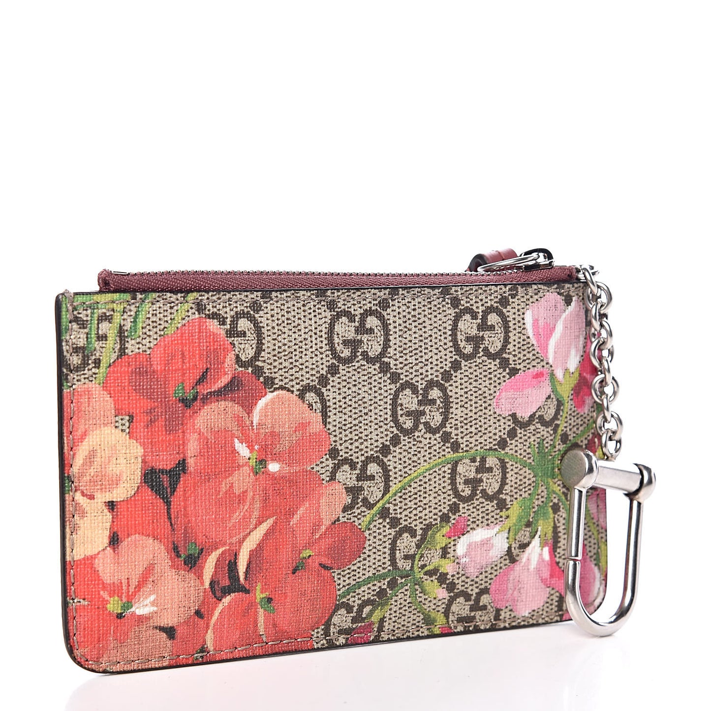 GG Supreme Monogram Blooms Key Ring Coin Case Beige Multicolor Dry Rose
