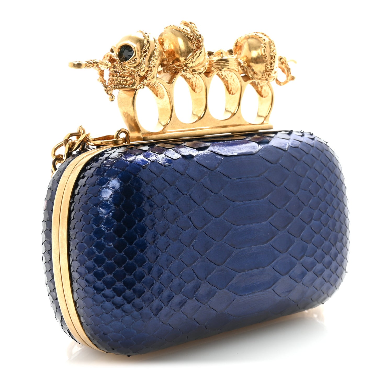 Snakeskin Knuckle Box Clutch Blue