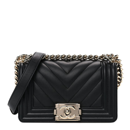 Chanel Lambskin Chevron Quilted Small Boy Flap Black 1 of 10