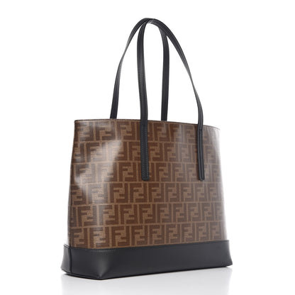 Fendi Glazed Fabric Vitello Century FF 1974 Stamp Patch Shopping Tote Mogano Panna Black 3 of 14