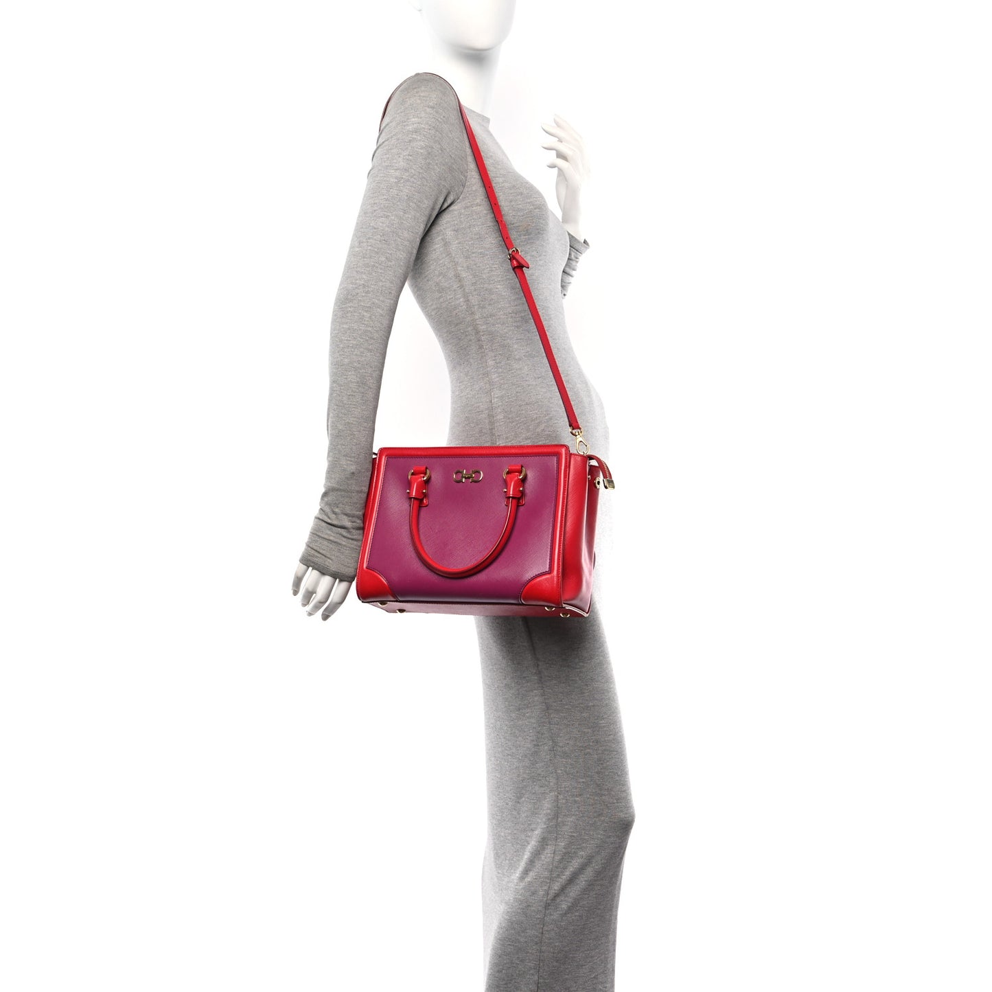 Printed Calfskin Gancini Tote Red Purple