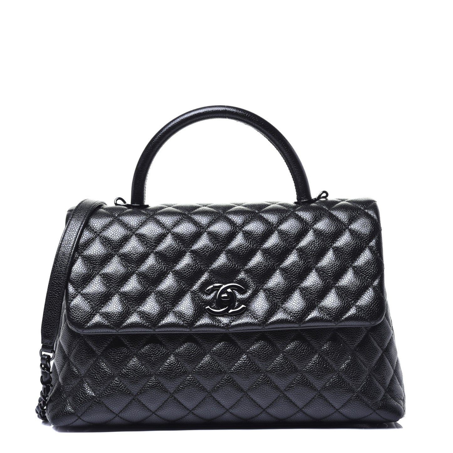 Caviar Quilted Medium Coco Handle Flap So Black
