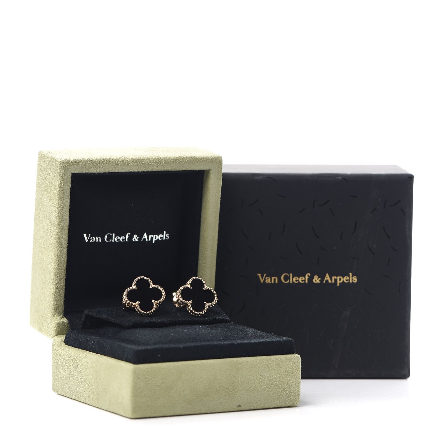 Van Cleef & Arpels 18K Yellow Gold Black Onyx Vintage Alhambra Earrings 6 of 6